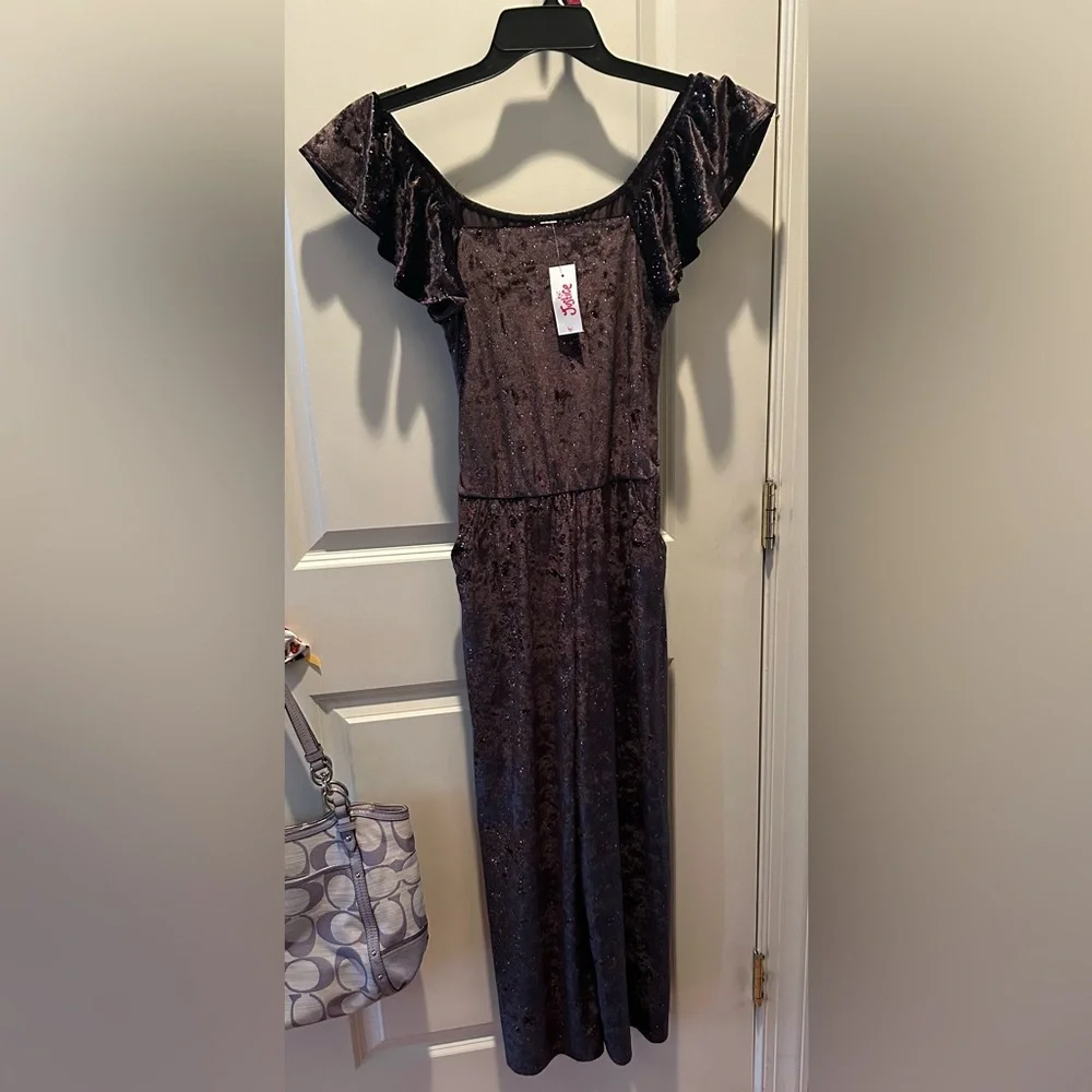 Justice Girls Sparkling Crushed Velvet Jumpsuit NWT Size 12